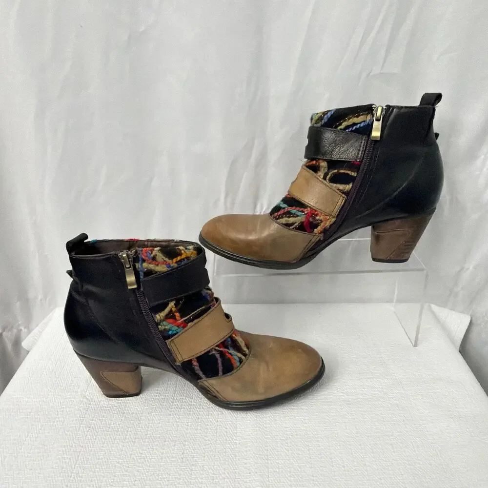 L’Artiste Boots Womens 8 Ankle Booties Brown Leather Block Heel Multicolor 38